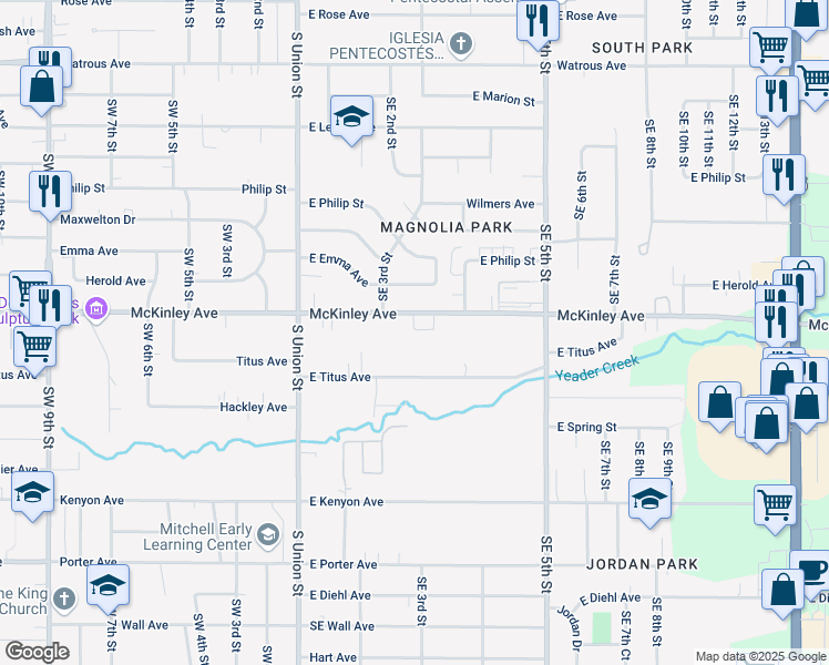 map of restaurants, bars, coffee shops, grocery stores, and more near 312 East McKinley Avenue in Des Moines