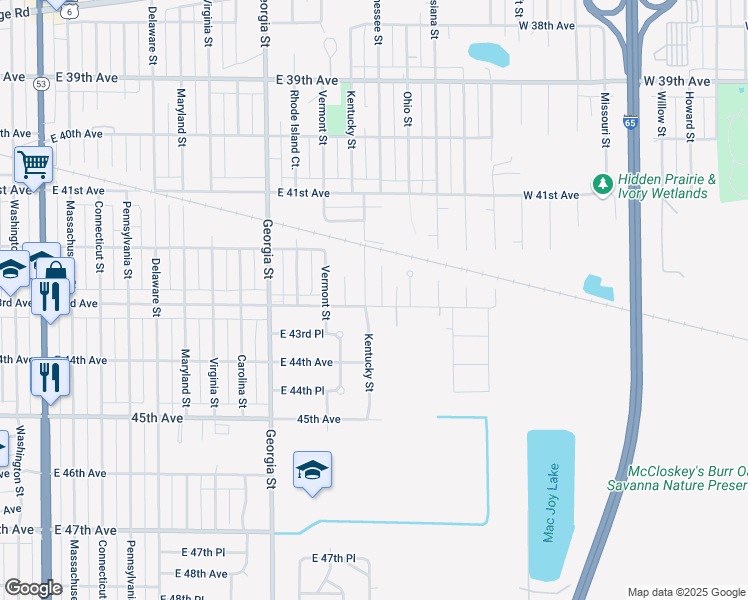 map of restaurants, bars, coffee shops, grocery stores, and more near 1100 East 43rd Avenue in Gary