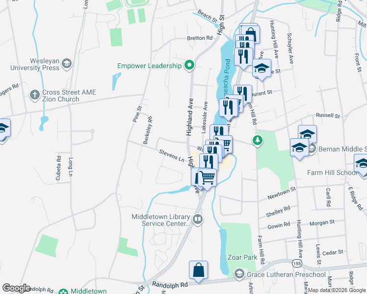 map of restaurants, bars, coffee shops, grocery stores, and more near 30 Connery Road in Middletown