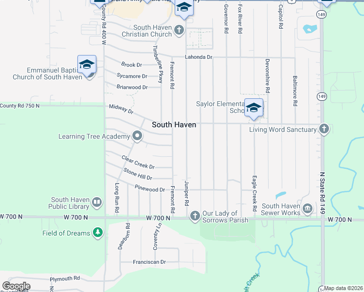 map of restaurants, bars, coffee shops, grocery stores, and more near 734 Juniper Road in Valparaiso