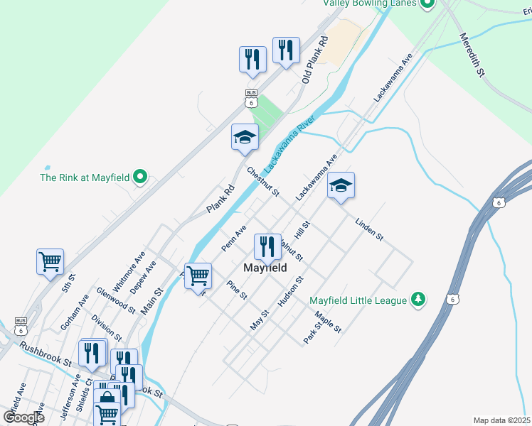 map of restaurants, bars, coffee shops, grocery stores, and more near 820 Penn Ave in Mayfield