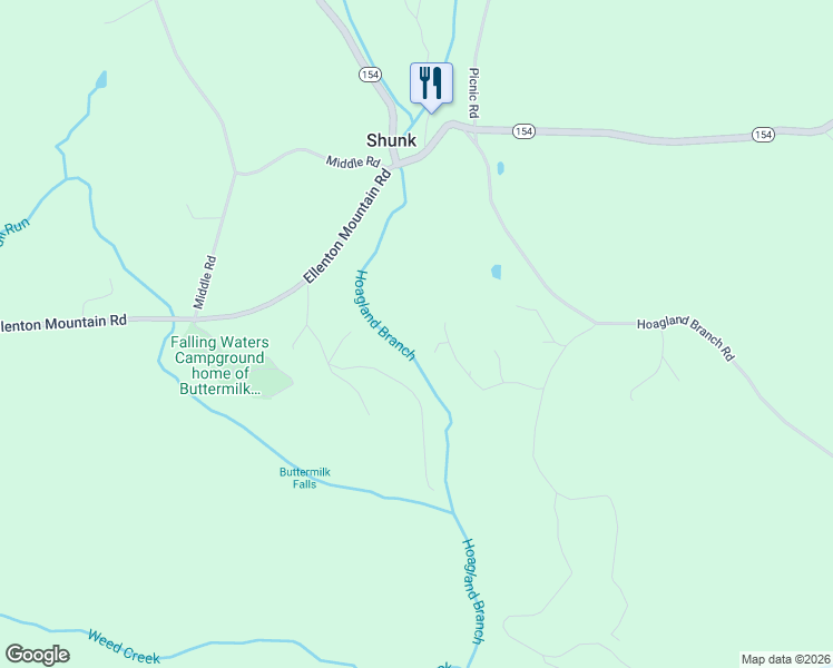 map of restaurants, bars, coffee shops, grocery stores, and more near Gin Mill Lane in Shunk