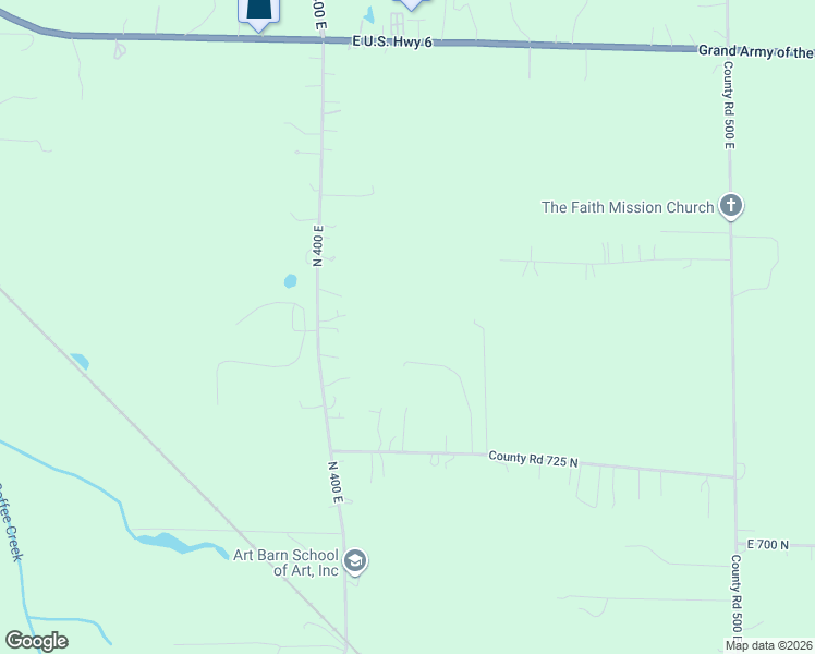 map of restaurants, bars, coffee shops, grocery stores, and more near 743 North 447 East in Valparaiso