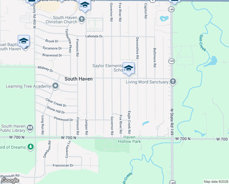 map of restaurants, bars, coffee shops, grocery stores, and more near 737 Governor Road in Valparaiso
