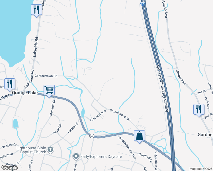 map of restaurants, bars, coffee shops, grocery stores, and more near 22 Sylvan Park Drive in Newburgh