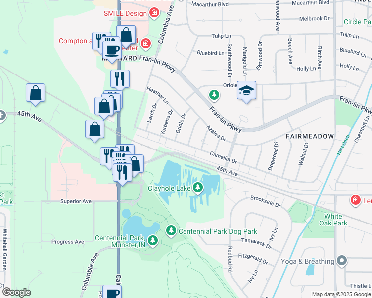 map of restaurants, bars, coffee shops, grocery stores, and more near 1028-1032 Camellia Drive in Munster