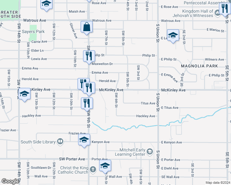map of restaurants, bars, coffee shops, grocery stores, and more near 4804 Southwest 6th Street in Des Moines