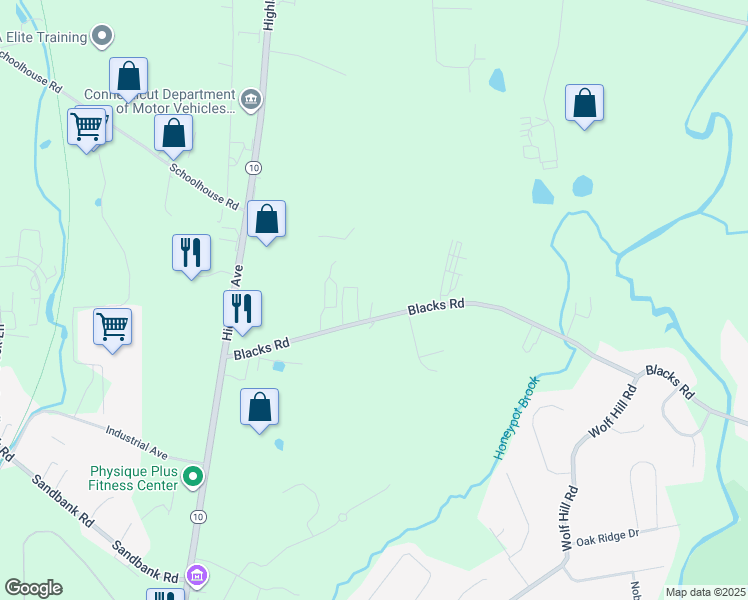 map of restaurants, bars, coffee shops, grocery stores, and more near 152 Blacks Road in Cheshire