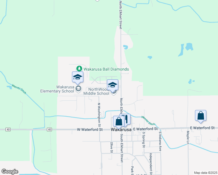 map of restaurants, bars, coffee shops, grocery stores, and more near Wildcat Drive in Wakarusa