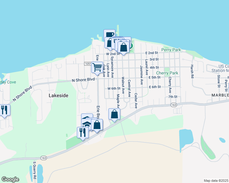 map of restaurants, bars, coffee shops, grocery stores, and more near 223 West 6th Street in Lakeside Marblehead