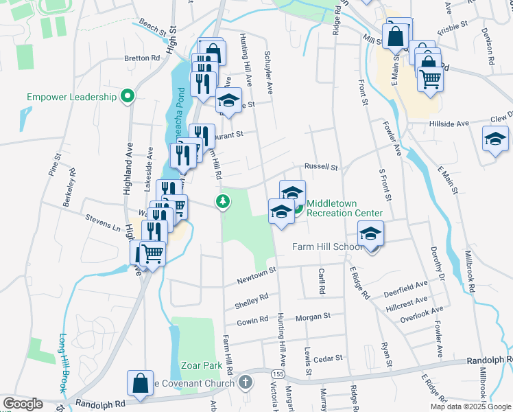 map of restaurants, bars, coffee shops, grocery stores, and more near 339 Hunting Hill Avenue in Middletown