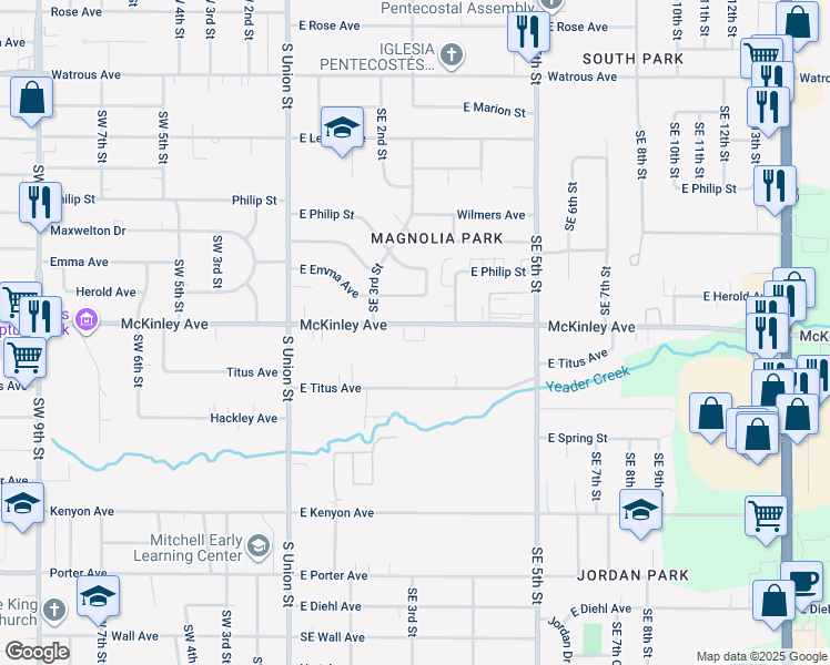 map of restaurants, bars, coffee shops, grocery stores, and more near 342 East McKinley Avenue in Des Moines