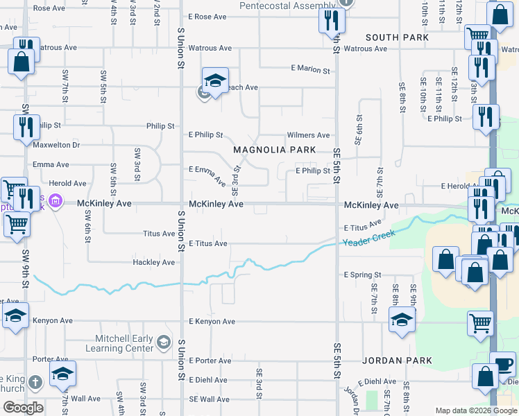 map of restaurants, bars, coffee shops, grocery stores, and more near 312 East McKinley Avenue in Des Moines