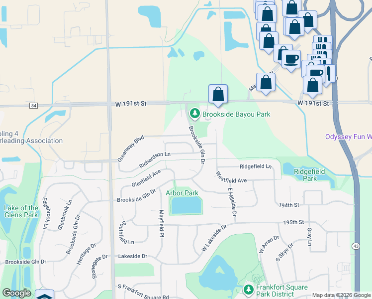 map of restaurants, bars, coffee shops, grocery stores, and more near 7717 Northfield Lane in Tinley Park