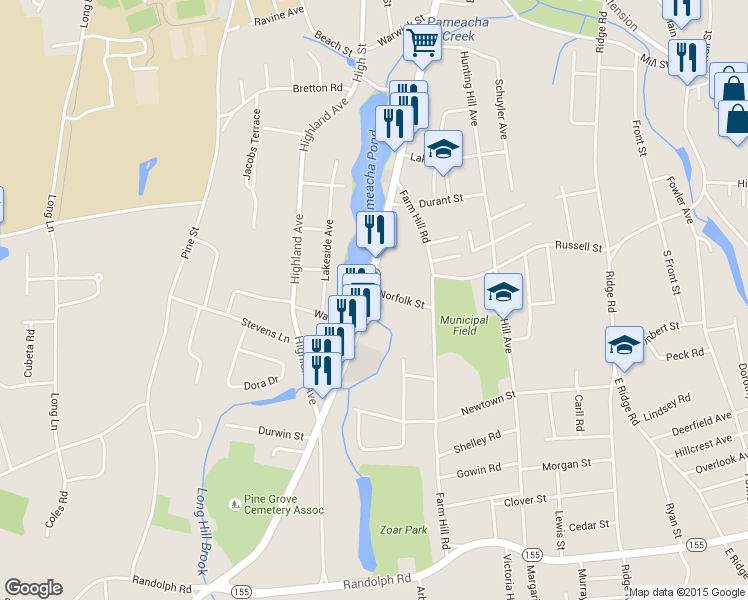 map of restaurants, bars, coffee shops, grocery stores, and more near 578 South Main Street in Middletown