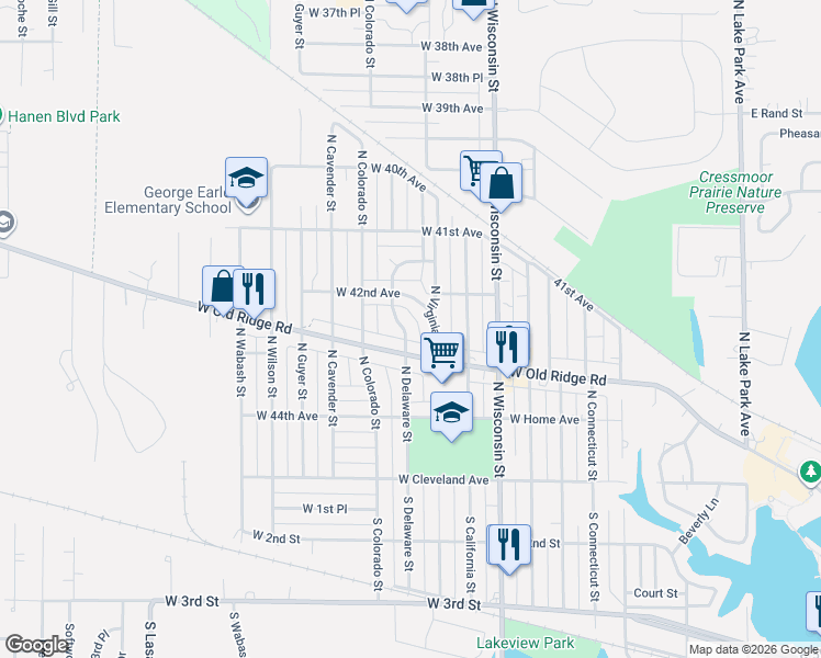 map of restaurants, bars, coffee shops, grocery stores, and more near 227 North Delaware Street in Hobart