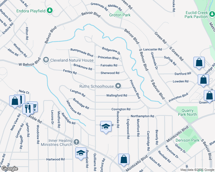 map of restaurants, bars, coffee shops, grocery stores, and more near 3778 Freemont Road in South Euclid