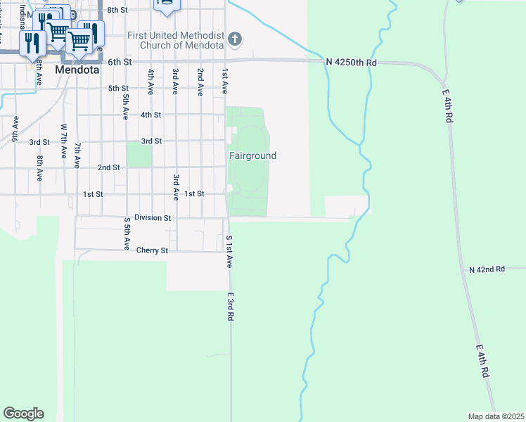 map of restaurants, bars, coffee shops, grocery stores, and more near 187 1st Avenue in Mendota