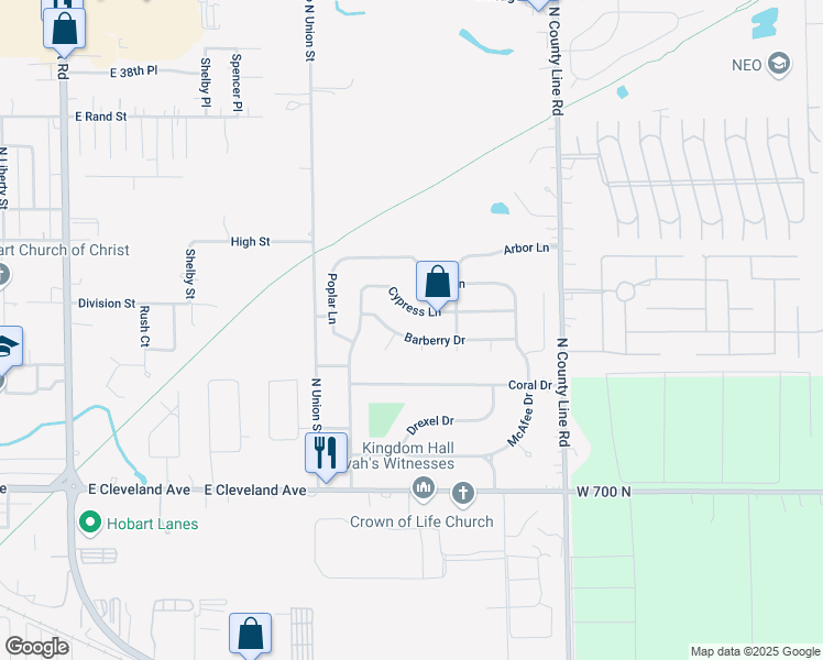map of restaurants, bars, coffee shops, grocery stores, and more near 2753 Cypress Lane in Hobart