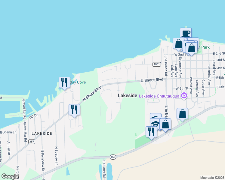 map of restaurants, bars, coffee shops, grocery stores, and more near 387 Lighthouse Oval in Lakeside Marblehead