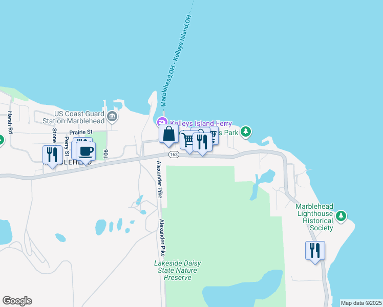 map of restaurants, bars, coffee shops, grocery stores, and more near 206 West Main Street in Lakeside Marblehead
