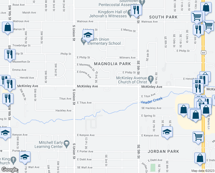 map of restaurants, bars, coffee shops, grocery stores, and more near 342 East McKinley Avenue in Des Moines