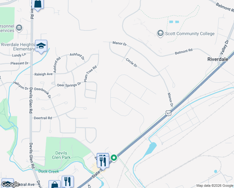 map of restaurants, bars, coffee shops, grocery stores, and more near 1831 Deer Springs Circle in Bettendorf