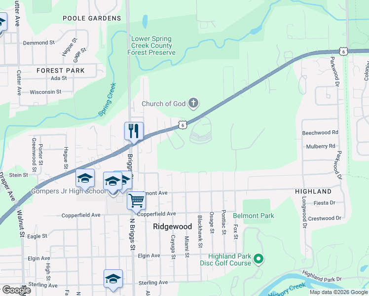 map of restaurants, bars, coffee shops, grocery stores, and more near 1706 Maple Rd in Joliet