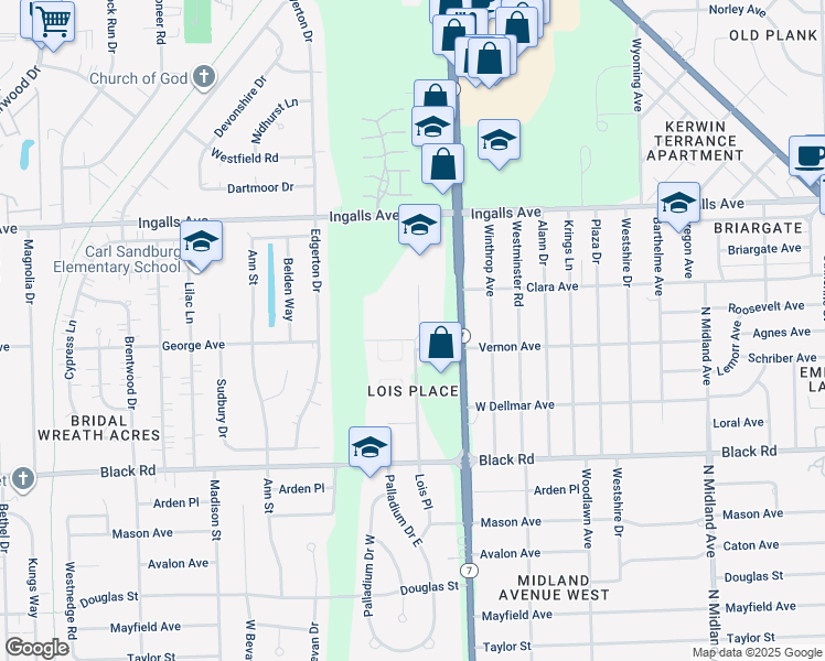 map of restaurants, bars, coffee shops, grocery stores, and more near 1001 Lois Place in Joliet