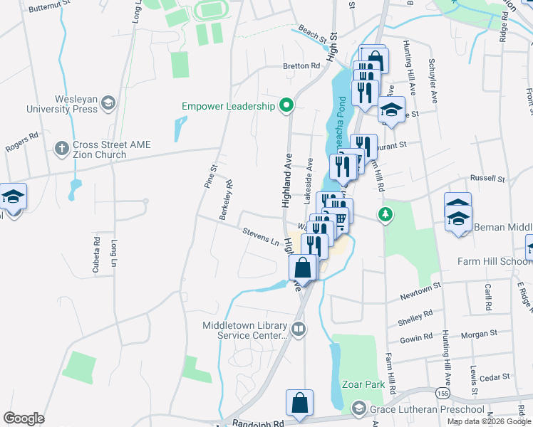 map of restaurants, bars, coffee shops, grocery stores, and more near 30 Connery Road in Middletown