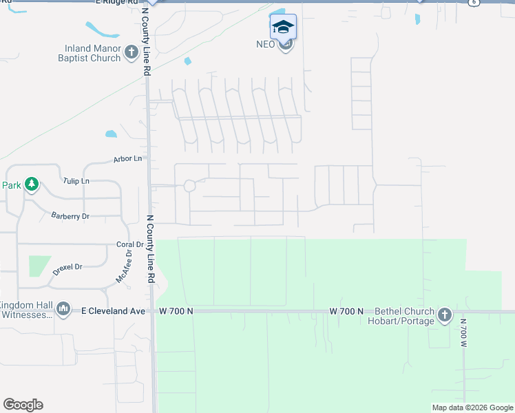 map of restaurants, bars, coffee shops, grocery stores, and more near 3833 Devonshire Street in Portage