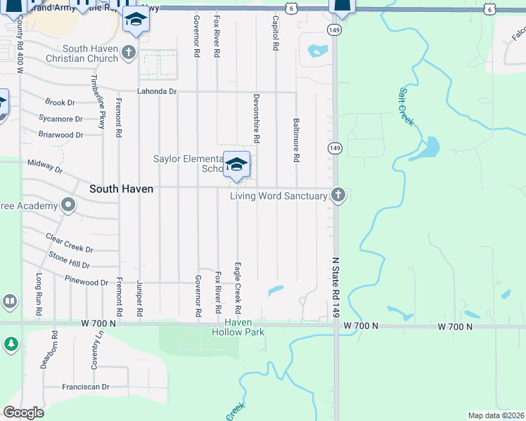 map of restaurants, bars, coffee shops, grocery stores, and more near 724-740 Devonshire Road in Valparaiso