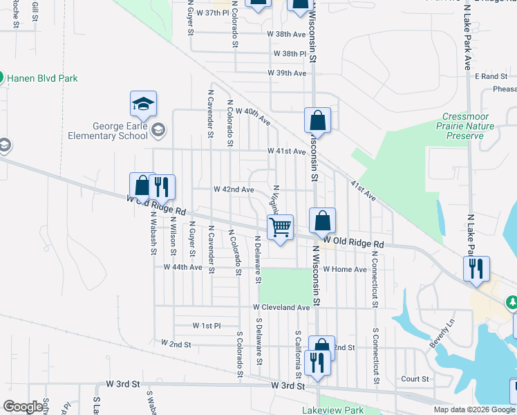 map of restaurants, bars, coffee shops, grocery stores, and more near 227 N Delaware St in Hobart
