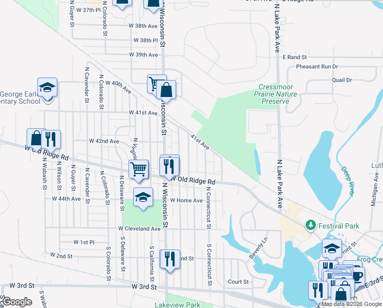 map of restaurants, bars, coffee shops, grocery stores, and more near 237 North Pennsylvania Street in Hobart