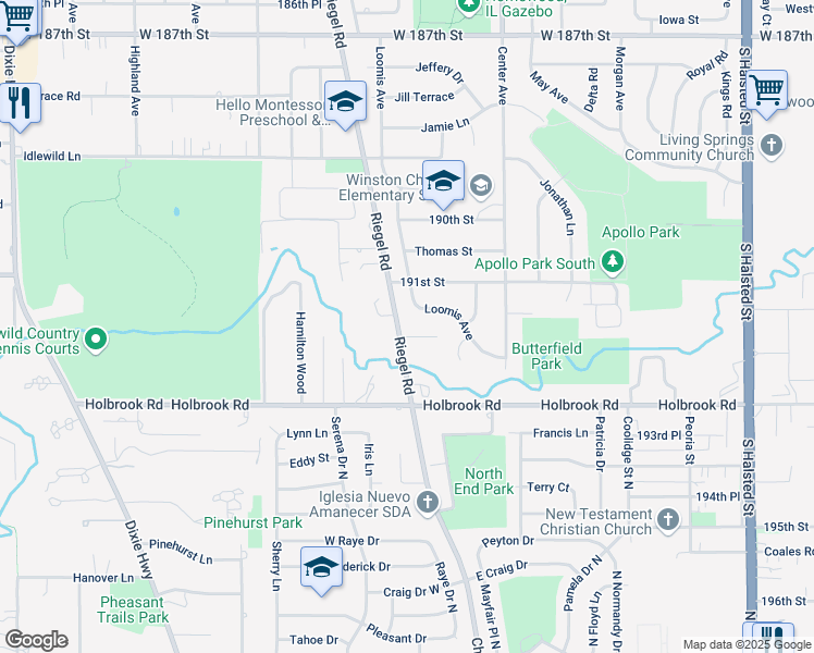 map of restaurants, bars, coffee shops, grocery stores, and more near 1324 Meyer Court in Homewood