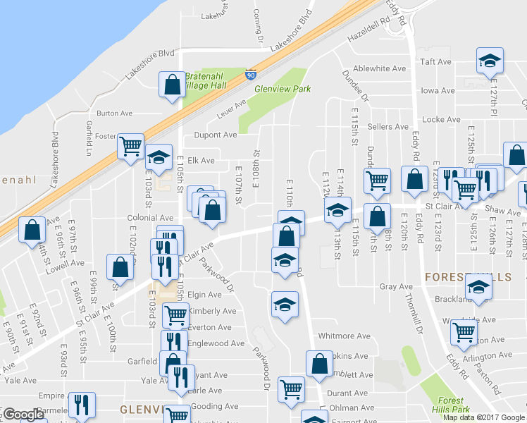map of restaurants, bars, coffee shops, grocery stores, and more near 10809 Navarre Ct in Cleveland