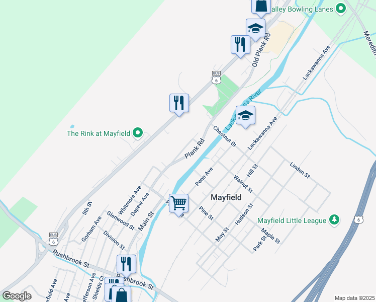 map of restaurants, bars, coffee shops, grocery stores, and more near 705 Cemetery St in Mayfield