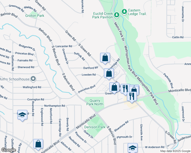 map of restaurants, bars, coffee shops, grocery stores, and more near 4118 Lowden Rd in South Euclid