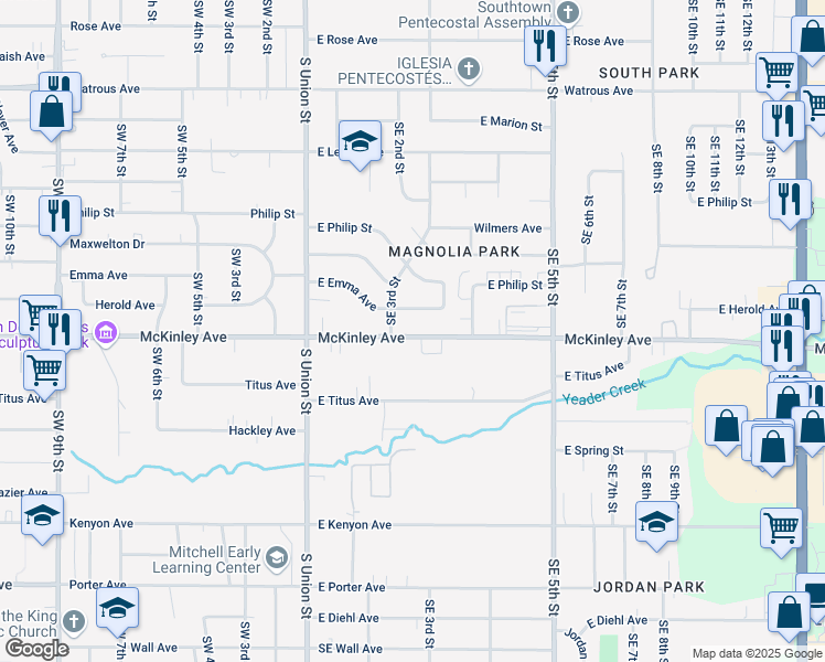 map of restaurants, bars, coffee shops, grocery stores, and more near 312 East McKinley Avenue in Des Moines