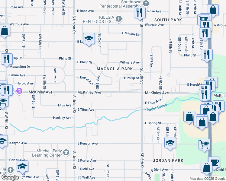 map of restaurants, bars, coffee shops, grocery stores, and more near 342 East McKinley Avenue in Des Moines