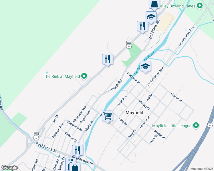 map of restaurants, bars, coffee shops, grocery stores, and more near 705 Cemetery St in Mayfield