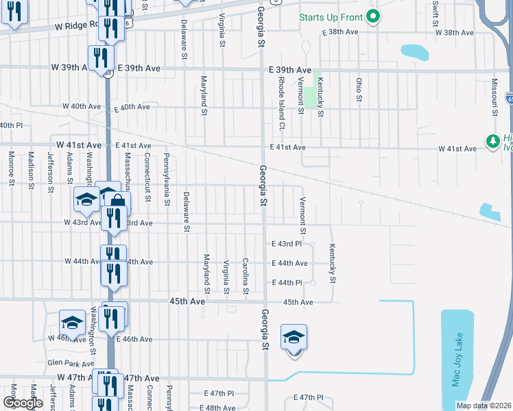 map of restaurants, bars, coffee shops, grocery stores, and more near in Gary