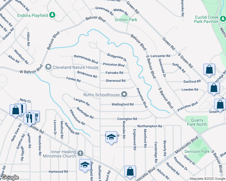 map of restaurants, bars, coffee shops, grocery stores, and more near 3778 Freemont Road in South Euclid