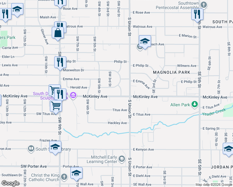 map of restaurants, bars, coffee shops, grocery stores, and more near 208 McKinley Avenue in Des Moines