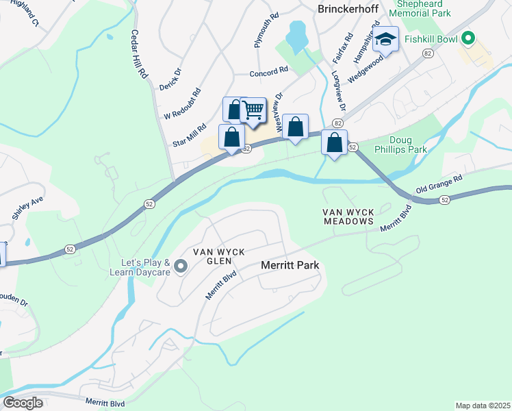 map of restaurants, bars, coffee shops, grocery stores, and more near 625 Creekside Lane in Fishkill