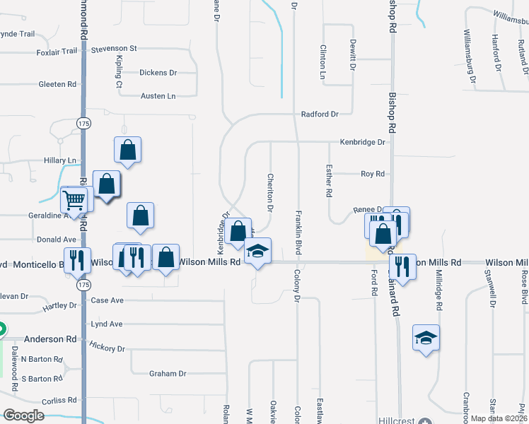 map of restaurants, bars, coffee shops, grocery stores, and more near 764 Cheriton Drive in Highland Heights