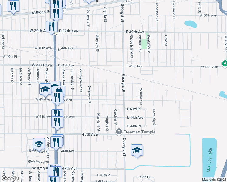 map of restaurants, bars, coffee shops, grocery stores, and more near 4240 Carolina Street in Gary