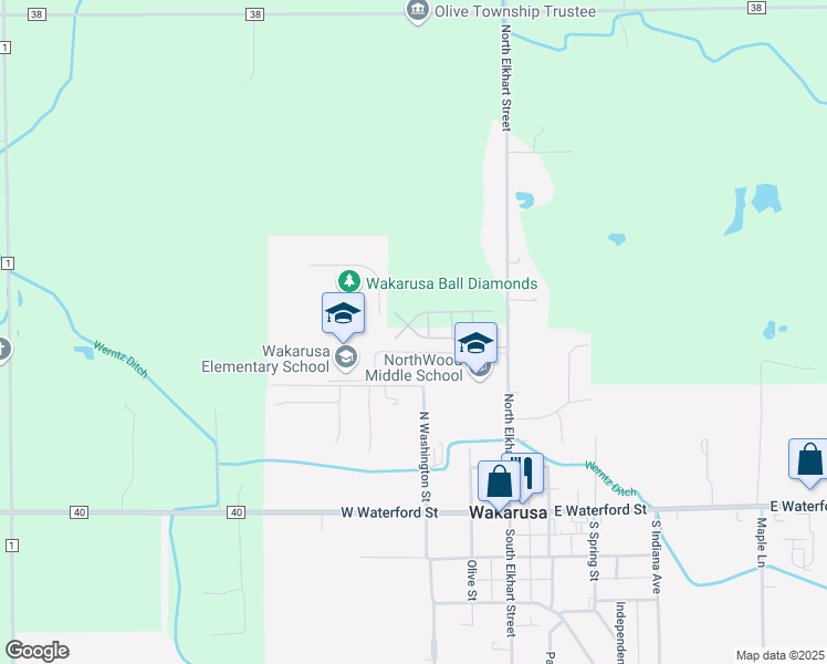 map of restaurants, bars, coffee shops, grocery stores, and more near Wildcat Drive in Wakarusa