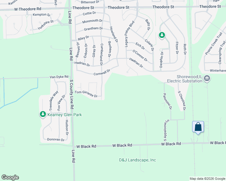 map of restaurants, bars, coffee shops, grocery stores, and more near 1102 Cumberland Drive in Joliet