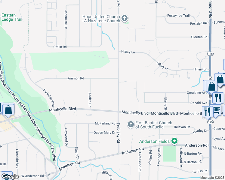map of restaurants, bars, coffee shops, grocery stores, and more near 690 Trebisky Road in Cleveland